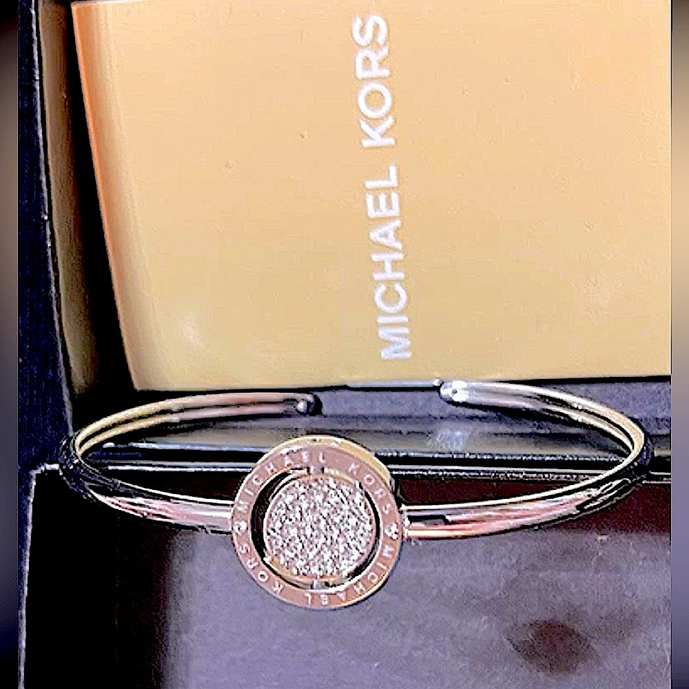 MICHAEL KORS Cuff Bracelet: PAVE Disk Center, & MK Logo on Reverse, NWOT!